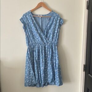 Time and Tru Light Blue Chambray Floral Mini Dress